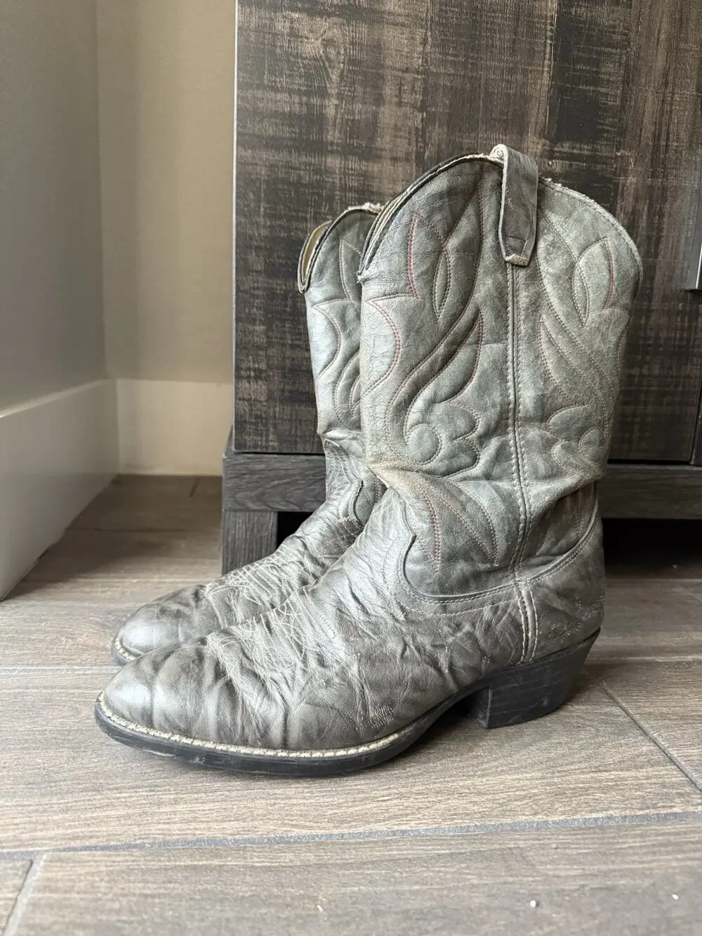 Vintage Dark Gray Leather Western/Cowboy Boots - Style 150631 Size 10 EE Men